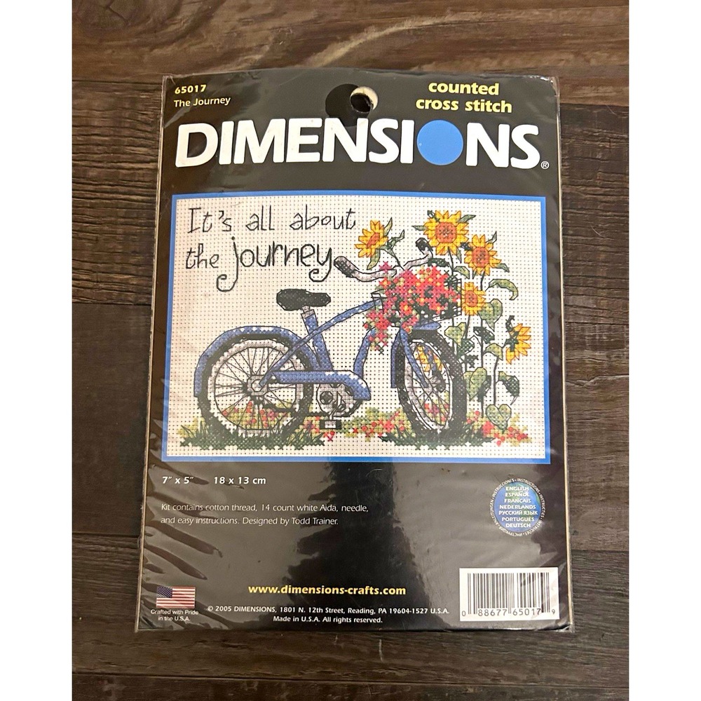 Dimensions Bicycle Cross Stitch Kit 7 x 5 in w/ Thread, 14ct Aida, Needle